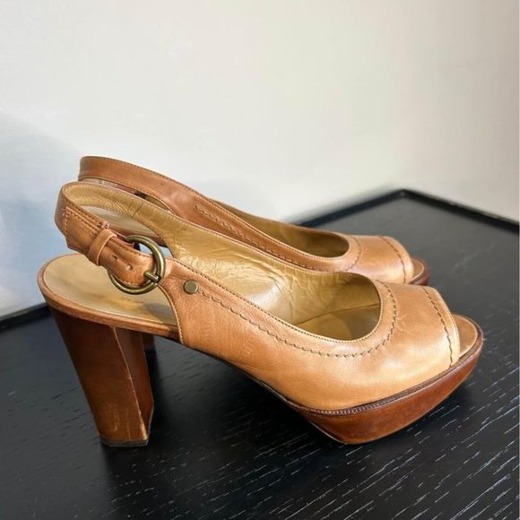 Stuart Weitzman Tan Peep-Toe Heels - Picture 4 of 9